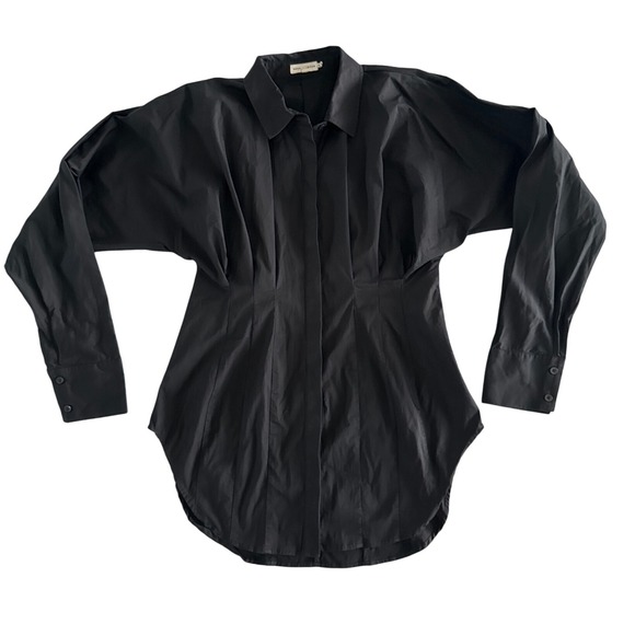 Good American Dart Poplin Button‎ Down Shirt Black Size 2 Medium Corset  $119 - Picture 4 of 12